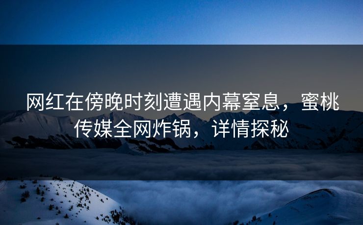网红在傍晚时刻遭遇内幕窒息，蜜桃传媒全网炸锅，详情探秘
