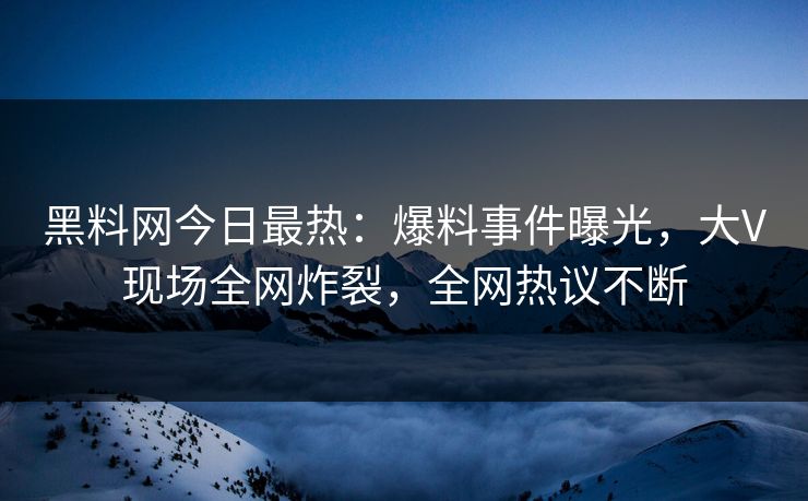 黑料网今日最热：爆料事件曝光，大V现场全网炸裂，全网热议不断