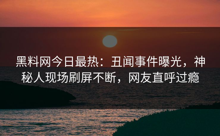 黑料网今日最热：丑闻事件曝光，神秘人现场刷屏不断，网友直呼过瘾