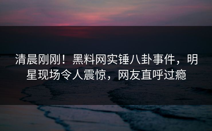 清晨刚刚！黑料网实锤八卦事件，明星现场令人震惊，网友直呼过瘾