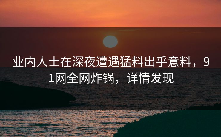业内人士在深夜遭遇猛料出乎意料，91网全网炸锅，详情发现